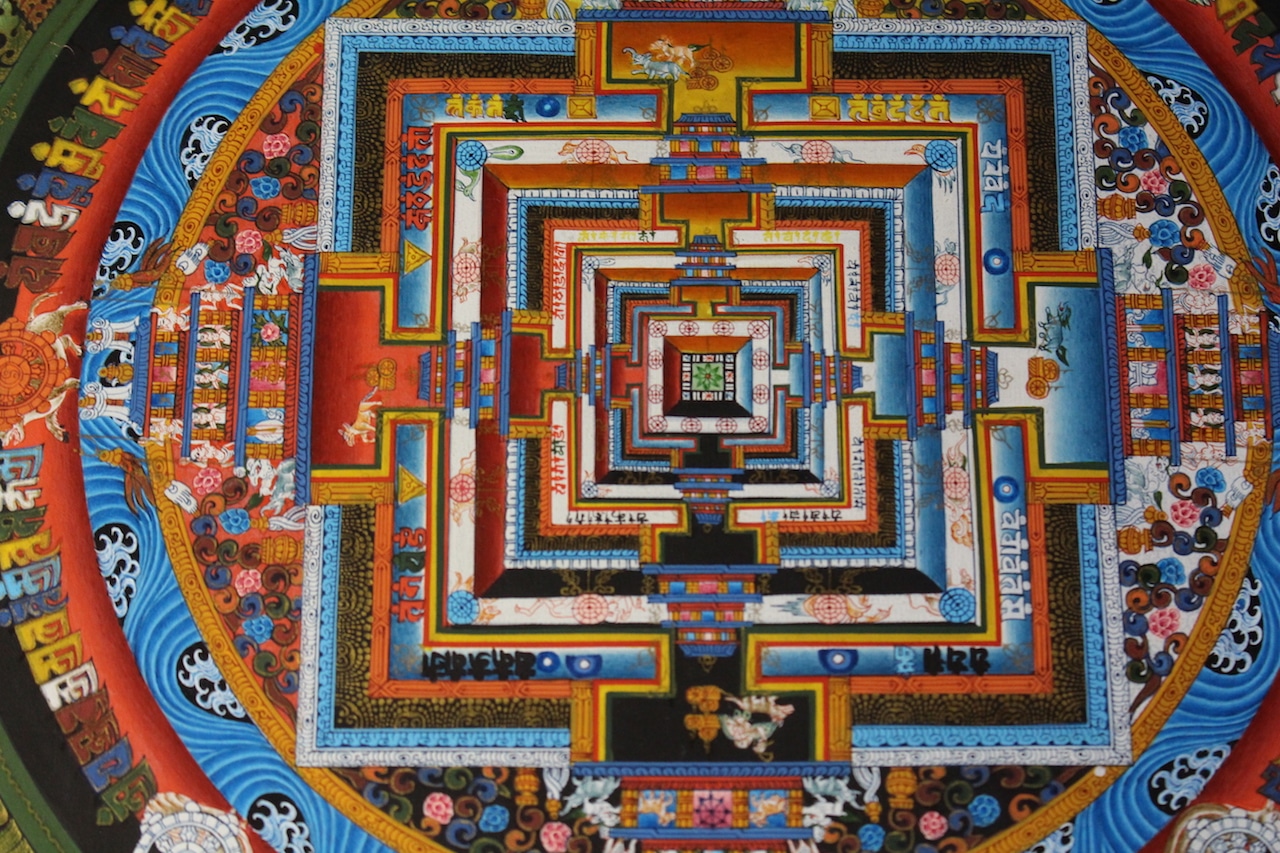 《仏画（マンダラ・タンカ）》カーラチャクラ曼荼羅 オレンジ30cm x 30cm 仏画